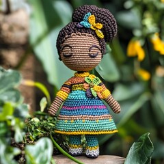 Nice cute crocheted african doll girl handmade decor beautiful craft thing toy artistic 