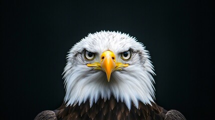 Obraz premium Intense Close-up Portrait of a Bald Eagle with Sharp Beak and Piercing Eyes on Blurred Background