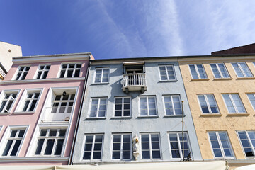 The famous Nyhavn area in the historical part of the city of Copenhagen