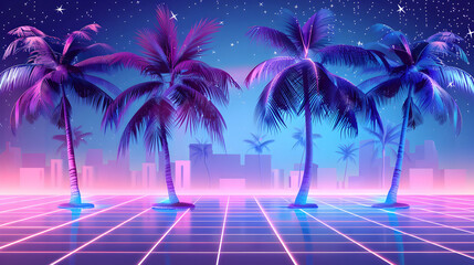 Fototapeta premium Vaporwave Street with Bright Pink and Blue Lights