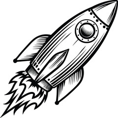 Naklejka premium flying rocket vector illustration black and white