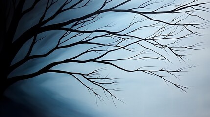 Nature’s Geometry: Angular branches intersect, forming a natural lattice against the blue canvas. 