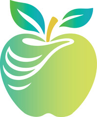 green apple with leaf silhouette vector on white background