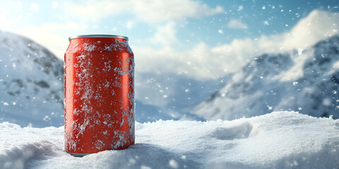 Frosty Red Soda Can in a Snowy Scene