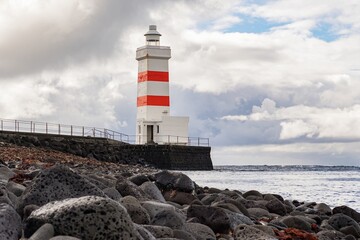 The Old Lighthouse In Gardur at Reykjanes Peninsula Iceland in summer- landmark