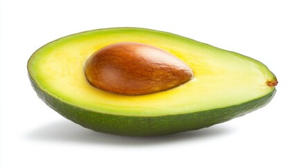 Half Avocado with Seed  Fresh Green Fruit  Isolated on White Background