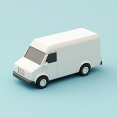 Minimalist White Delivery Van on Pastel Blue Background