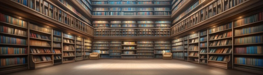 Grand Library Interior Bookshelves Reading Nook Knowledge Study Education Learning Literature