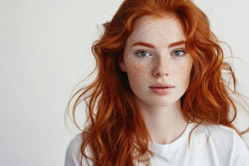 woman wearing her red hair on white background
