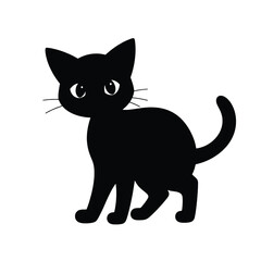 Fototapeta premium a cute cat cartoon character black silhouette, isolated white background