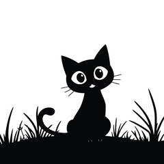 Obraz premium a cute cat cartoon character black silhouette, isolated white background