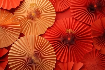 Paper fan medallion chinese new year decoration. Concept of Happy Chinese New Year festival background. 3D rendering with generative ai