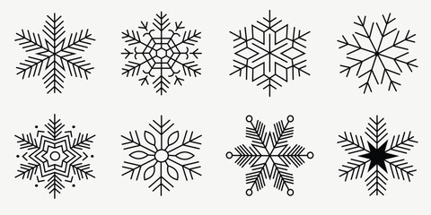 snowflakes thin line icon set pack of simple snowflake illustration, snowflake, icons, isolated transparent