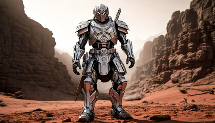 Naklejka premium Abstract fantasy intergalactic space knights and robots, medieval and modern