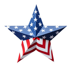 Large star with an American flag Stars and Stripes design, symbolizing patriotism and USA on transparent background cutout. PNG file. Mockup template for artwork design.