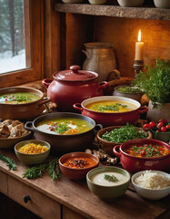 A variety of soup bowls