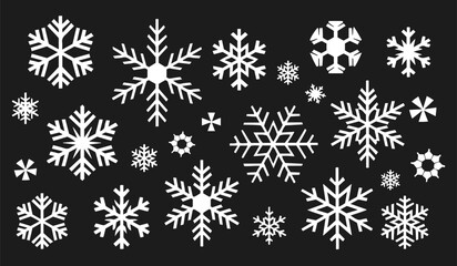 Modern and Unique Snowflake Icon Set – Ideal for Winter, snowfall background, pattern, New Year, Social Media Graphics, banners and Apparel Designs