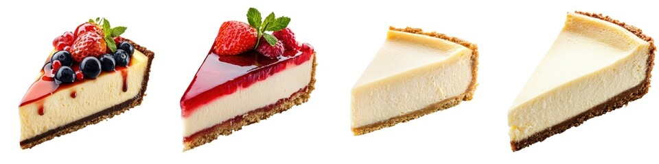 Delicious Cheesecake Slices on White Background