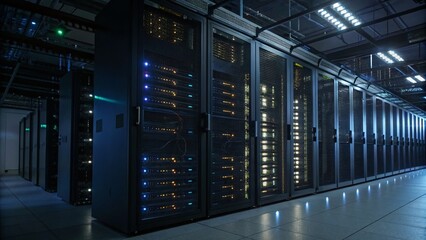 Low Light Photography of a Data Storage Server Room with Big Data Infrastructure