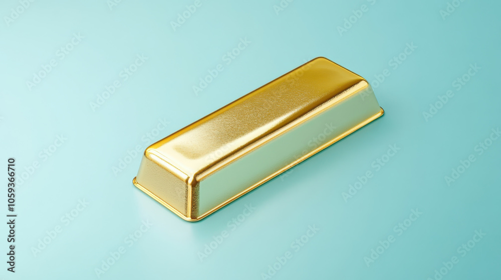 Wall mural shiny gold bullion bar on turquoise background symbolizes wealth and investment