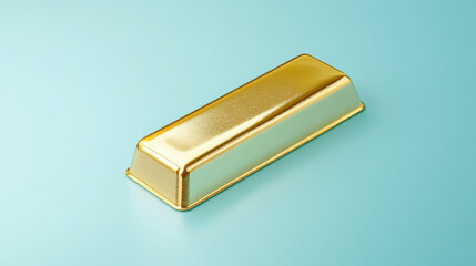 shiny gold bullion bar on turquoise background symbolizes wealth and investment