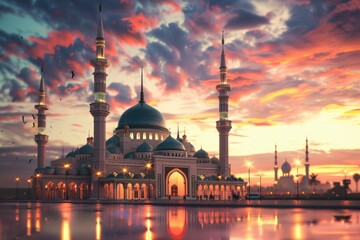 Naklejka premium Beautiful Landscape mosque Islamic background Mosque