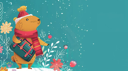 Whimsical Groundhog Travel Design with Seasonal Transition for Poster or Card