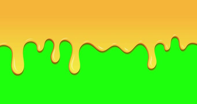 Dripping honey animation. Realistic drops of honey. Dessert background with melted honey. Dripping honey. Motion graphic. 4K animation