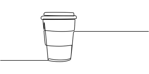 Coffee to go continuous line vector illustration, Continuous Line Drawing of Take Away Coffee Icon. Hand Drawn Symbol Vector Illustration, Сontinuous one line paper cup of coffee. Coffee to go theme.