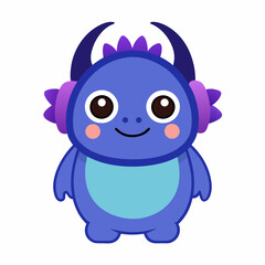 Cute little blue cartoon monster with headphones on white background