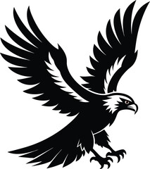 Obraz premium Vector silhouette of flying Eagle an white background 