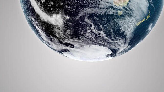 World Map of the Continent of Antarctica, from above the clouds from space. Border region highlighted location.