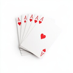 A hand of playing cards displaying six red ace cards, symbolizing a successful or winning hand in card games.