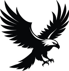 Vector silhouette of flying Eagle an white background 