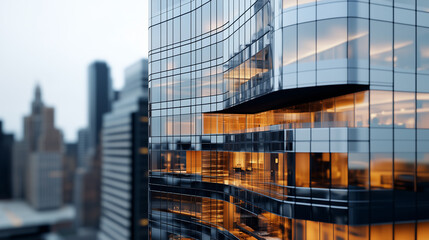 Fototapeta premium Close-Up of New York Skyscraper with Intricate Glass Facade