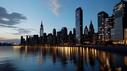 Fototapeta premium Night View of Manhattan with Twinkling City Lights and Skyline Silhouette