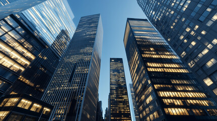 Naklejka premium Night View of Midtown Manhattan with Illuminated Skyscrapers