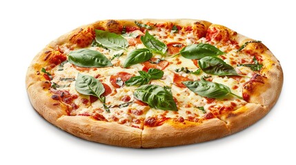 Pizza Margarita with basil on white background