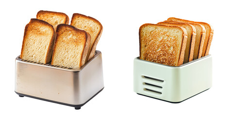 Two Toasters with Toasted Bread Slices on White Background