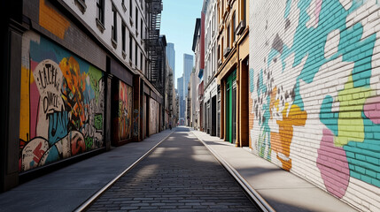 Naklejka premium Vibrant Street in SoHo, New York Featuring Colorful Murals and Art