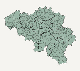 Map of Belgium with borders, counties