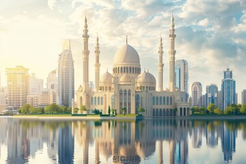 Naklejka premium Sharjah Mosque Largest Masjid in Dubai Ramadan Eid Concept Travel Image