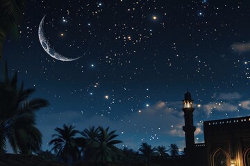 Fototapeta premium Sky night stars and moon islamic night.