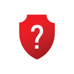 Shield question mark icon. Red protection faq icon