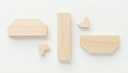 Geometric Wooden Shapes on White Background