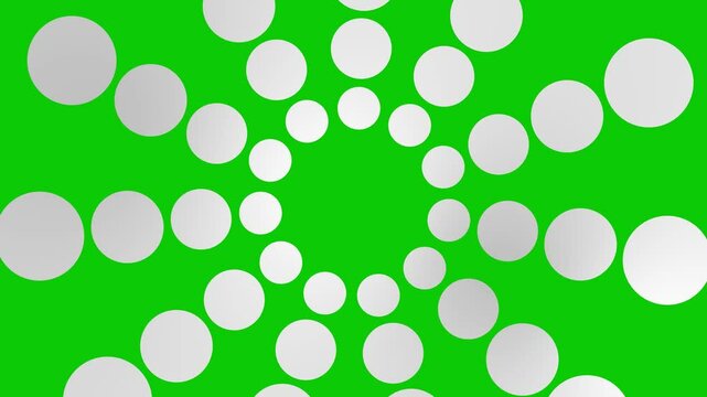 Animated increasing silver dots circles from the center. Abstract background with copy space. Looped video. Vector illustration isolated on green background.