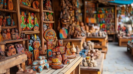 Fototapeta premium Unique Wooden Crafts Featured at Uttarakhand Souvenir Shop 