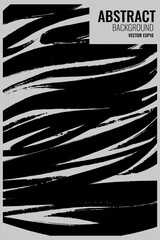 Expressive abstract background, brush strokes, black paint, freehand drawn vector