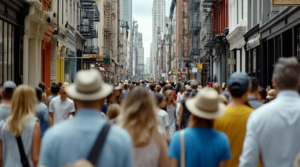 Obraz premium Crowded SoHo Streets in New York with Trendy Boutiques