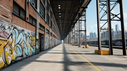 Fototapeta premium Industrial Warehouses Covered in Graffiti in Brooklyn, New York